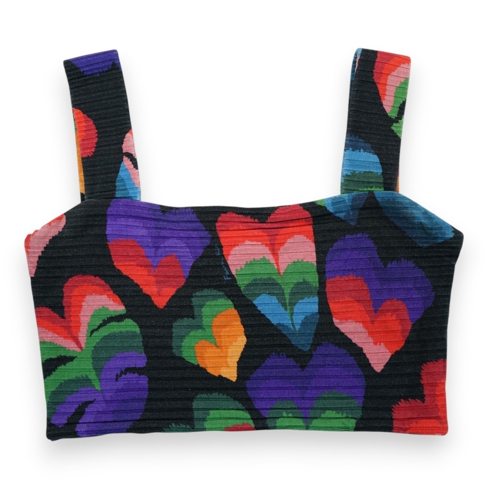 Farm Rio Crop Top Hearts Art Size Medium Multicolor Women's